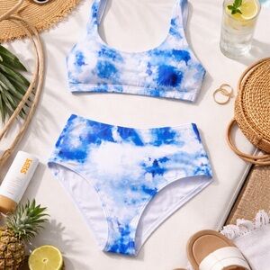 Blue and White Tie-Dye Bikini Set size Small